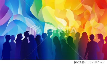 Unity in Diversity: Abstract LGBT Pride Month Background with Rainbow Colors and Silhouettes. Generative ai 112507322