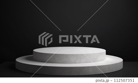 Minimalistic Circular Stone Podium on Dark Background. Generative ai 112507351