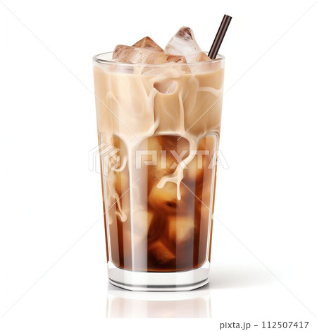 Iced Coffee with Cream Swirls in Glass. Generative ai Iced Coffee with Cream Swirls in Glass. Generative ai 112507417