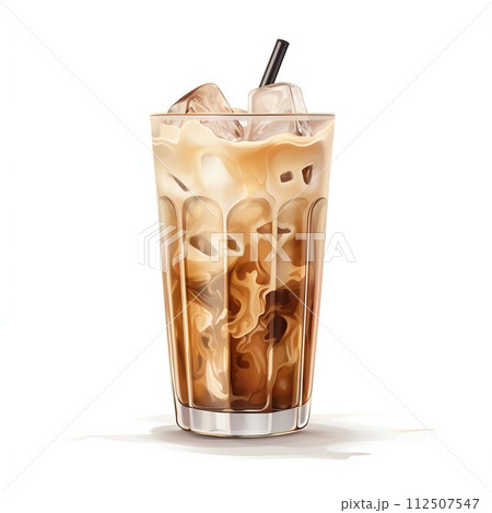 Iced Coffee with Cream Swirls in Glass. Generative ai Iced Coffee with Cream Swirls in Glass. Generative ai 112507547