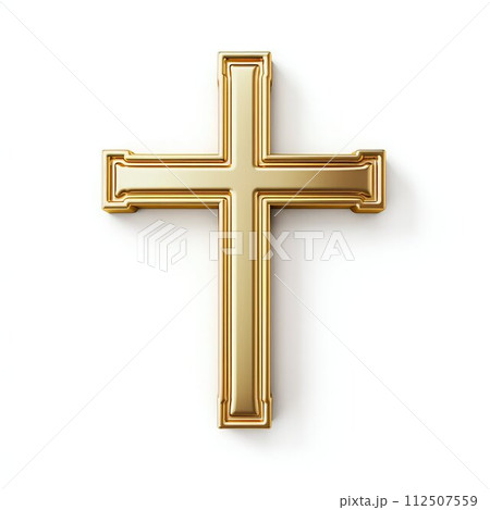 Sacred Symbol: Gold Cross Isolated on White Background. Generative ai 112507559