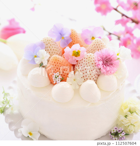 イースター　おひな祭り　国際女性デー　白いちごのケーキ 112507604