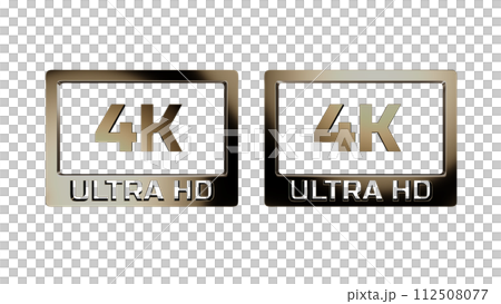 3d render Gold 4k ultra hd logo with shiny reflection with alpha channel 112508077