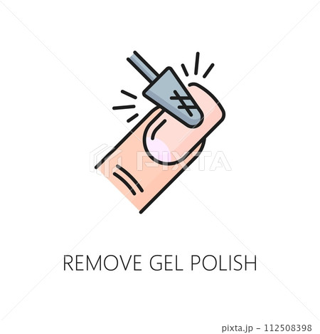 Nail manicure service gel polish removing color line icon. Woman beauty or spa salon, manicure and pedicure master file or cosmetics makeup shop linear vector pictogram. Cosmetology tool outline icon Nail manicure service gel polish removing color line icon. Woman beauty or spa salon, manicure and pedicure master file or cosmetics makeup shop linear vector pictogram. Cosmetology tool outline icon 112508398