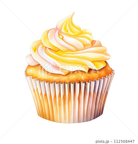Watercolor muffin on white background, sweet colorful clipart 112508447