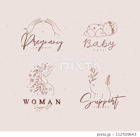 Pregnancy labels with lettering brown 112509643