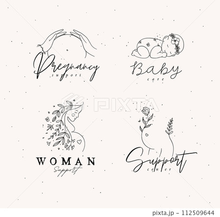 Pregnancy labels with lettering black 112509644