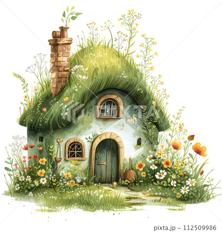 Watercolor cute house on white background 112509986