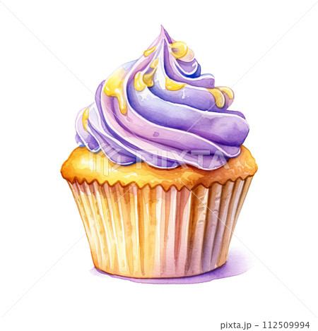 Watercolor muffin on white backgorund, sweet colorful clipart 112509994