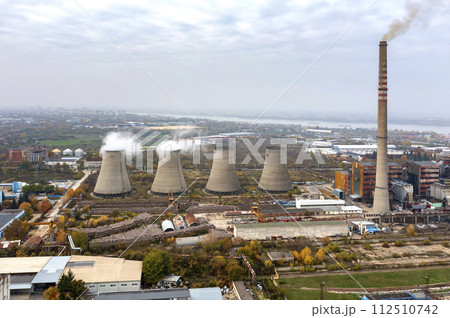 Aerial View Of Large Chimneys  112510742