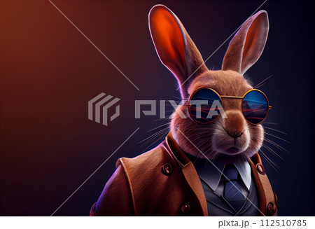 Elegant adult rabbit wearing a formal jacket 112510785