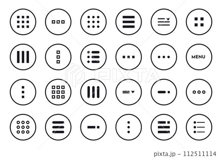 Menu button icon set symbol. Hamburger Menu Flat Icons. Menu Icons Vector Set of UI Design Elements. Hamburger or burger line app menu for home or drop list 112511114
