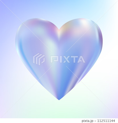 Holographic heart. Fluid liquid chrome heart shape. 3d y2k 112511144