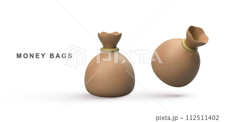 3d realistic two money bags on white background. Vector illustration. 112511402