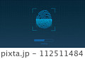Graphic of a using modern biometric fingerprint scan display with a digital loading bar, encrypted interface for secure access control and identification verification and cybersecurity. 112511484