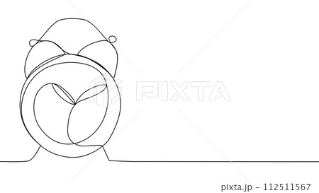 self drawing of single continuous line alarm clock. Full length one line animation illustration 112511567