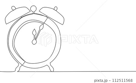 self drawing of single continuous line alarm clock. Full length one line animation illustration 112511568
