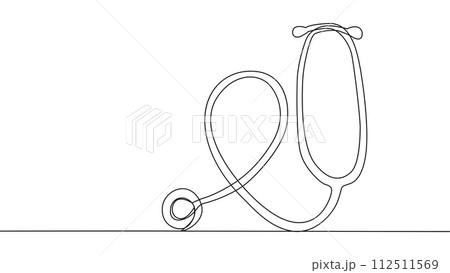 Self drawing animation of single line draw stethoscope, equipment for doctor examining patient heart beat 112511569