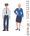 Vector illustration of a male pilot and female flight attendant in professional aviation attire. Airline crew in uniform.  112512132