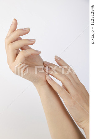 Women's hands on a white background. Two female hands. The concept of hands. 112512946