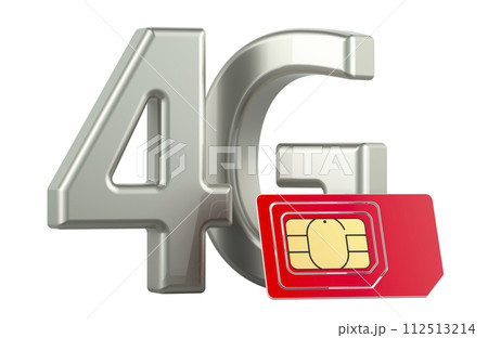 4G concept, with sim card. 3D rendering 112513214