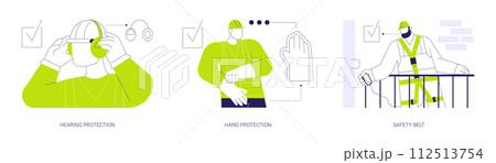 Personal protective equipment at construction site abstract concept vector illustrations. 112513754