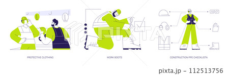 Construction protective equipment abstract concept vector illustrations. Construction protective equipment abstract concept vector illustrations. 112513756
