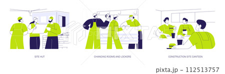 Construction site facilities abstract concept vector illustrations. Construction site facilities abstract concept vector illustrations. 112513757