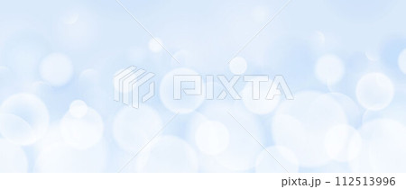 Abstract bokeh wallpaper. Smooth soft blue blur effect background. Shiny blurry light circle texture. Seasonal backdrop for Christmas, New Year or birthday card, poster, banner, booklet, flyer. Vector 112513996