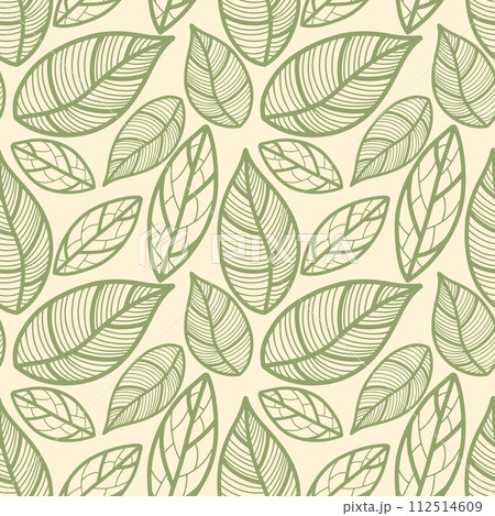Seamless pattern with vintage leaves for seasonal designs, printing and web use on beige background. 112514609