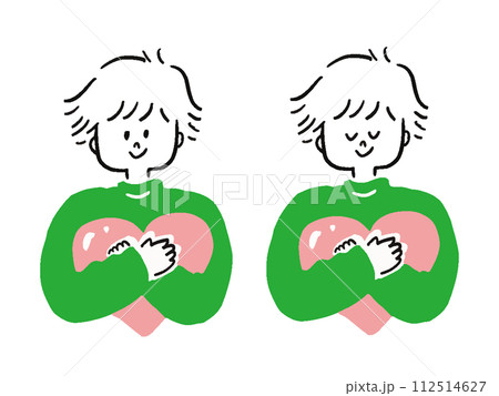 ハートを抱きしめる男性　バストアップ　イラストセット 112514627