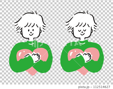 ハートを抱きしめる男性　バストアップ　イラストセット 112514627