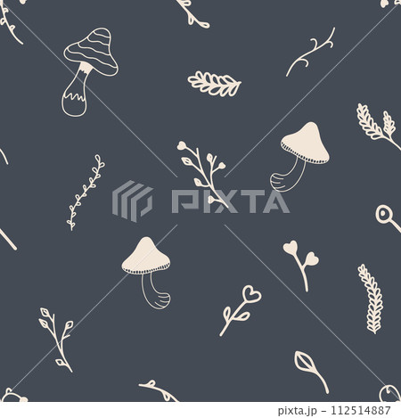 Seamless autumn and summer pattern with mushrooms and leaves 112514887