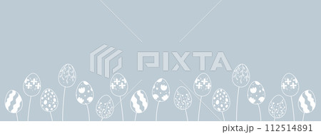 Blue banner for Easter decoration. Silhouettes of Easter eggs growing like flowers in vintage style Blue banner for Easter decoration. Silhouettes of Easter eggs growing like flowers in vintage style 112514891