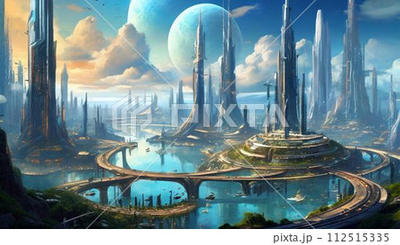 【AI生成画像】幻想的な雰囲気のある空想の未来都市 112515335