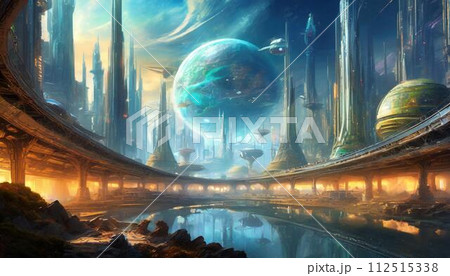 【AI生成画像】幻想的な雰囲気のある空想の未来都市 112515338