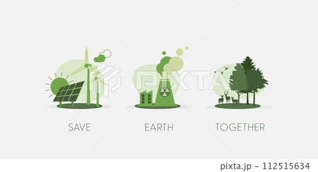 Save the Earth. Earth Day, World Environment Day concept. Sustainable ecology and environment conservation concept design. Vector illustration. 112515634