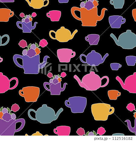 vector hand drawn garden tea party elements seamless pattern vector hand drawn garden tea party elements seamless pattern 112516182