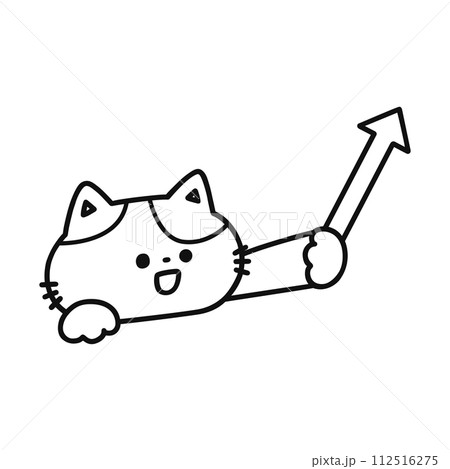 矢印を持ったかわいい猫・線画 112516275
