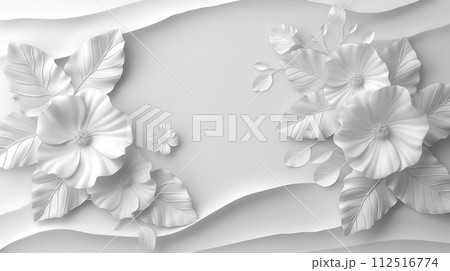 白を基調とした花と葉の背景画像