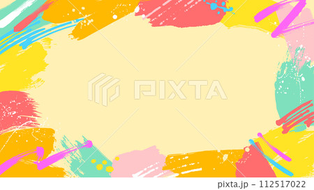 カラフルなペンキで塗られたポップでかわいいイエロー系フレーム背景　ワイド 112517022