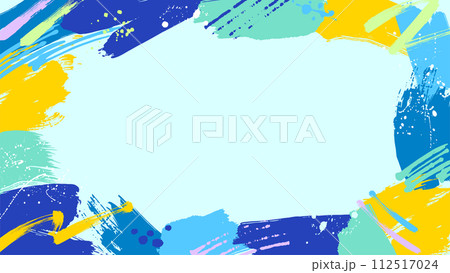 カラフルなペンキで塗られたポップな夏色ブルー系フレーム背景 ワイド カラフルなペンキで塗られたポップな夏色ブルー系フレーム背景 ワイド 112517024