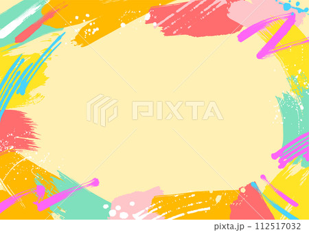 カラフルなペンキで塗られたポップでかわいいイエロー系フレーム背景 112517032