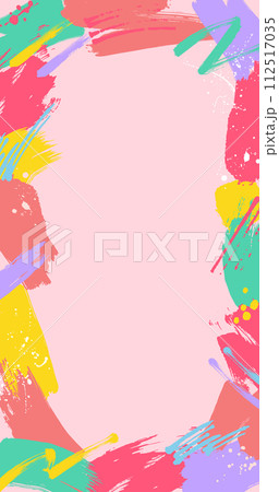 カラフルなペンキで塗られたポップな春色ピンク系フレーム背景　縦長 112517035