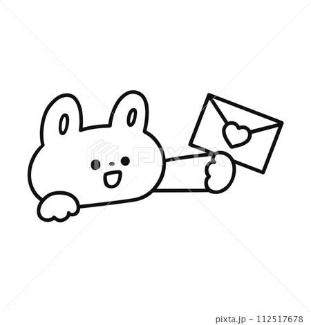 手紙を持ったかわいいウサギ・線画のイラスト素材 [112517678