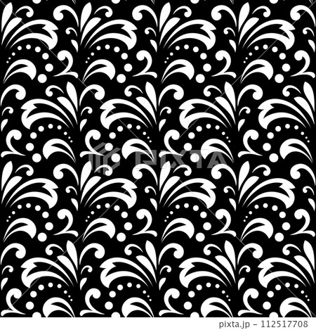 Flower pattern. Seamless white and black ornament. Graphic vector background. Ornament for fabric, wallpaper, packaging Flower pattern. Seamless white and black ornament. Graphic vector background. Ornament for fabric, wallpaper, packaging 112517708