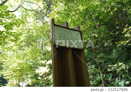 須坂市　日本の滝百選　米子大瀑布への登山道にある米子瀑布の案内板　2023年8月31日 112517806