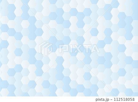 六角形が並ぶ幾何学的な背景　白と水色のモザイク柄 112518058