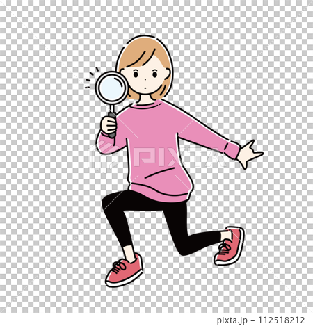 虫眼鏡を持っている女性 虫眼鏡を持っている女性 112518212