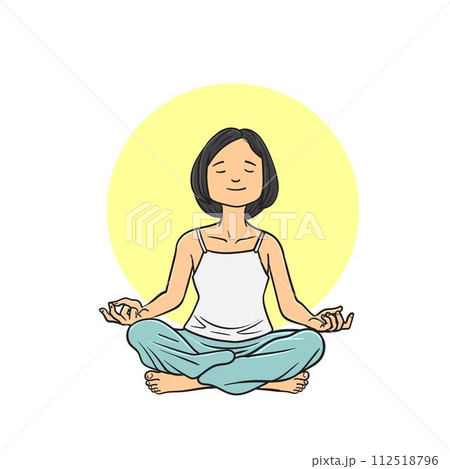 Yoga. Cartoon girl in the lotus position . 112518796